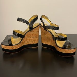 Like New Ralph Lauren Women’s Black Patent Leather Platform Wedge Sandals